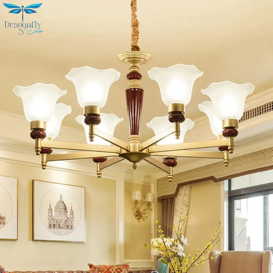 Frosted Glass Blossom Chandelier Light Rustic Style 3/6/8 Lights Living Room Suspension Pendant In
