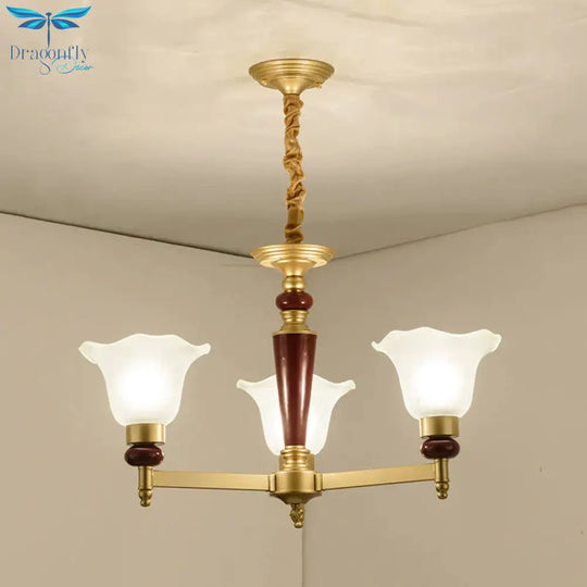 Frosted Glass Blossom Chandelier Light Rustic Style 3/6/8 Lights Living Room Suspension Pendant In