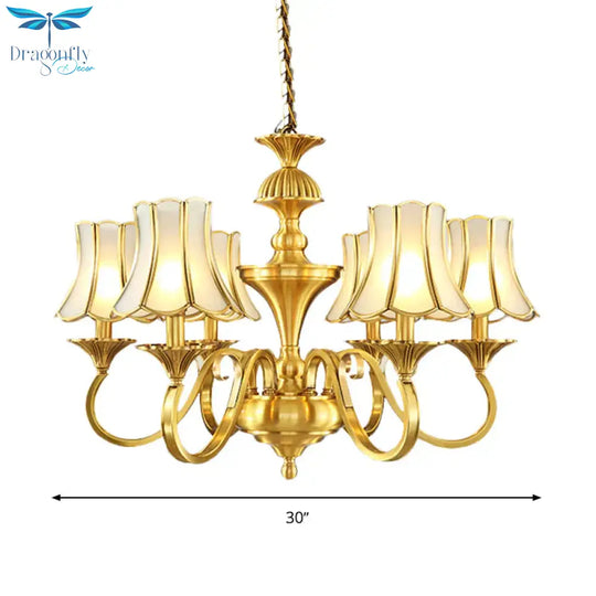 Frosted Glass Gold Pendant Chandelier Flared 3/6 Lights Colonialism Ceiling Hang Fixture For Bedroom