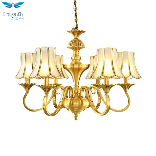 Frosted Glass Gold Pendant Chandelier Flared 3/6 Lights Colonialism Ceiling Hang Fixture For Bedroom