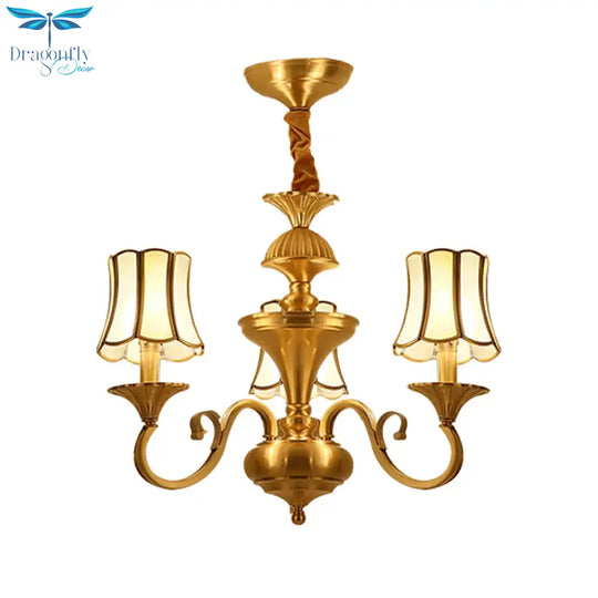 Frosted Glass Gold Pendant Chandelier Flared 3/6 Lights Colonialism Ceiling Hang Fixture For Bedroom