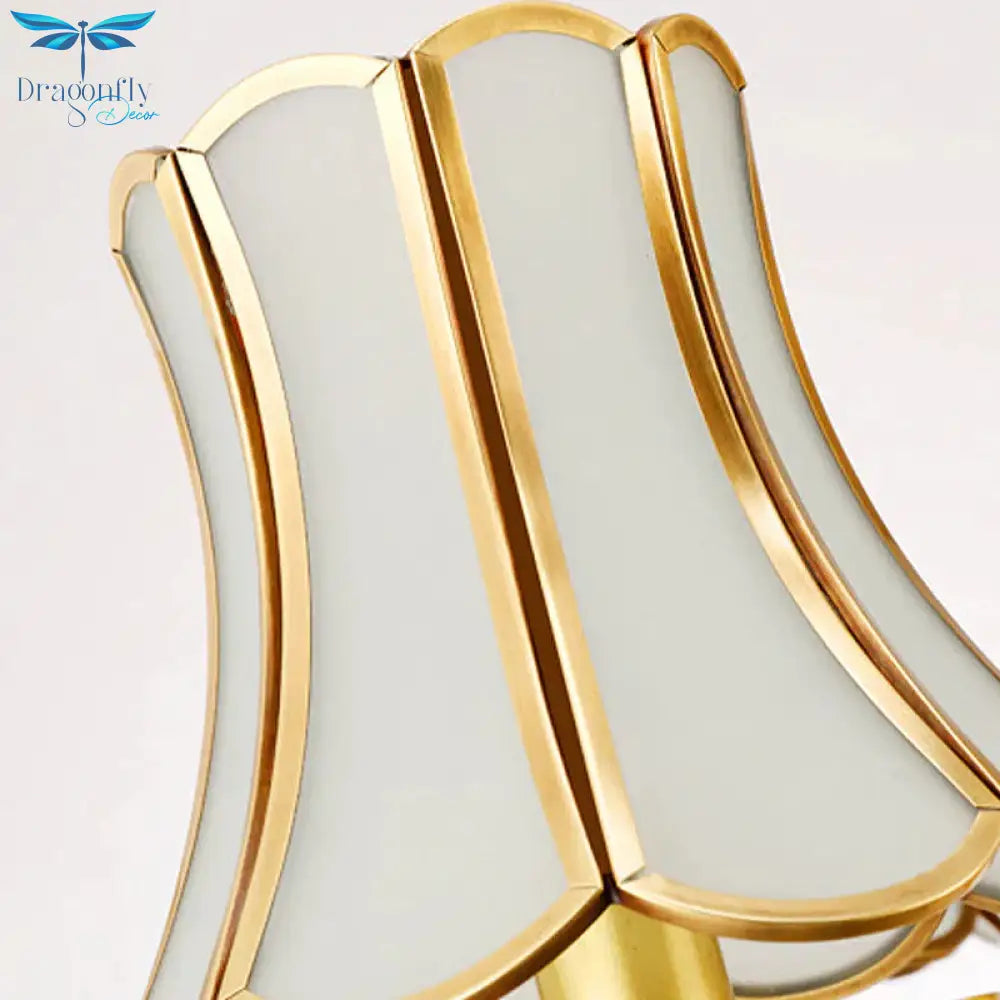Frosted Glass Gold Pendant Chandelier Flared 3/6 Lights Colonialism Ceiling Hang Fixture For Bedroom