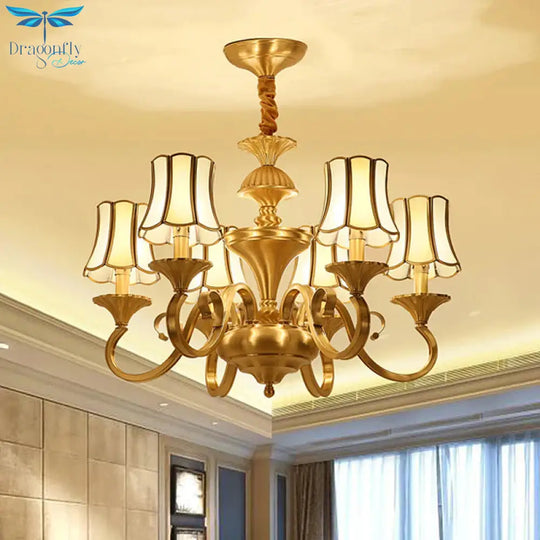 Frosted Glass Gold Pendant Chandelier Flared 3/6 Lights Colonialism Ceiling Hang Fixture For Bedroom