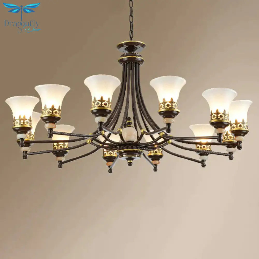 Frosted Glass Rustic Ceiling Chandelier In Brown For Dining Room