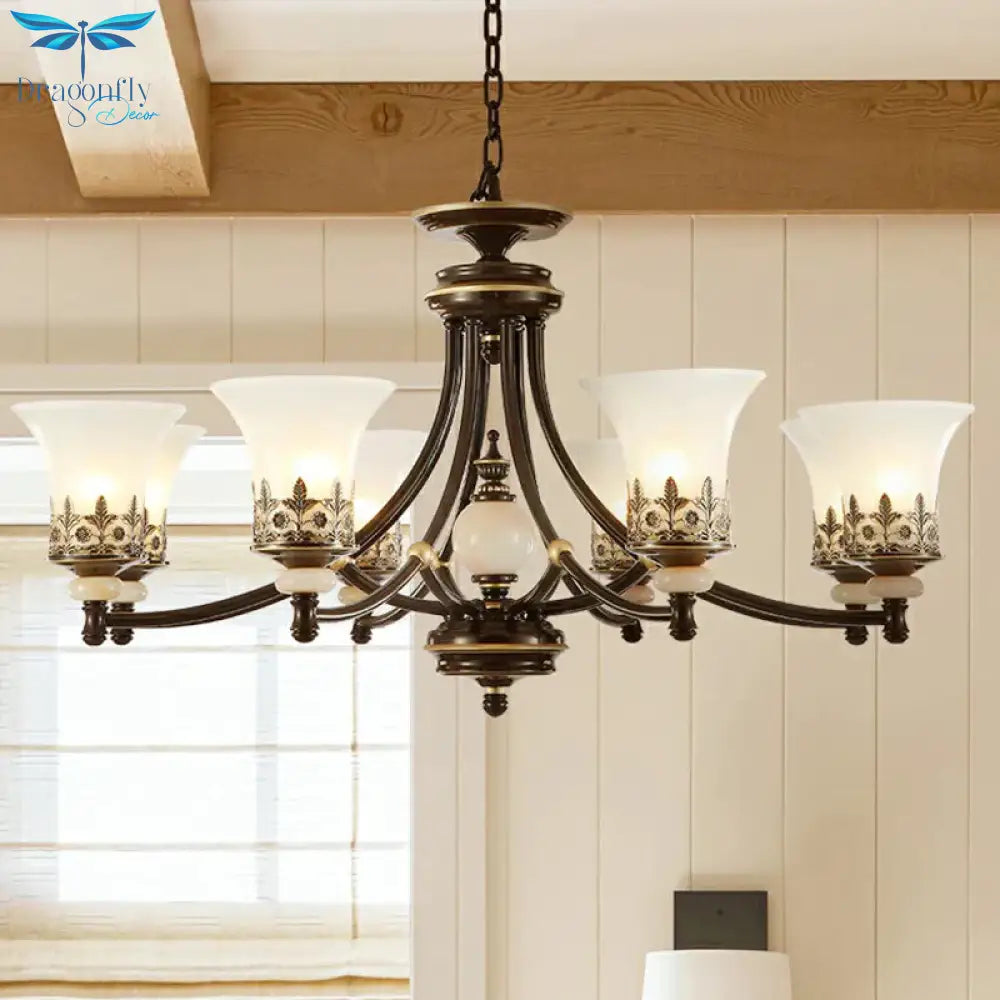 Frosted Glass Rustic Ceiling Chandelier In Brown For Dining Room