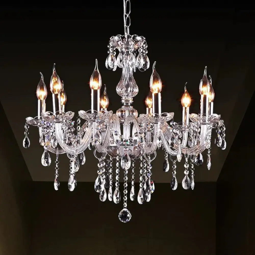 Glam Candle - Style Curving Arm Chandelier Crystal Strands In Chrome Finish 10 /
