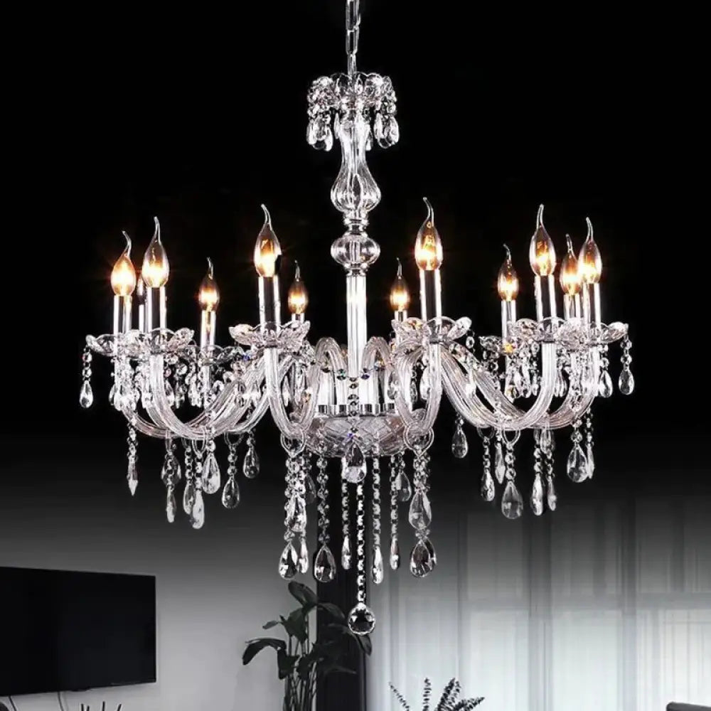 Glam Candle - Style Curving Arm Chandelier Crystal Strands In Chrome Finish 12 /