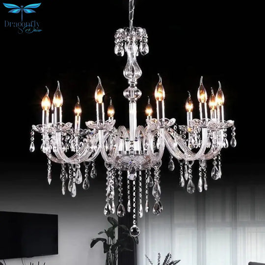 Glam Candle - Style Curving Arm Chandelier Crystal Strands In Chrome Finish