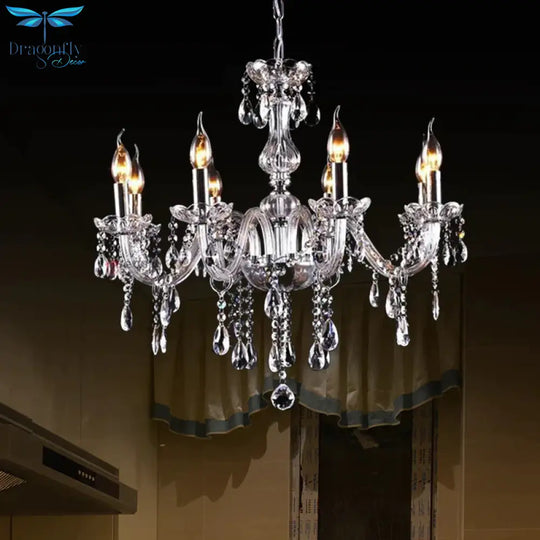 Glam Candle - Style Curving Arm Chandelier Crystal Strands In Chrome Finish