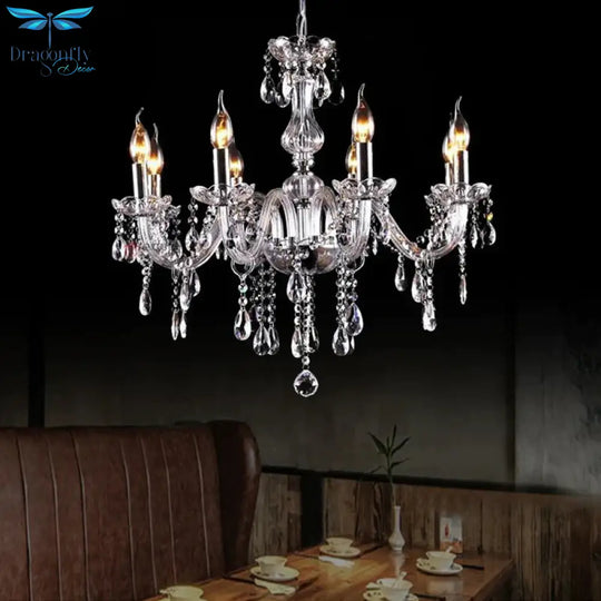 Glam Candle - Style Curving Arm Chandelier Crystal Strands In Chrome Finish