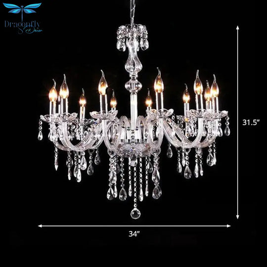 Glam Candle - Style Curving Arm Chandelier Crystal Strands In Chrome Finish