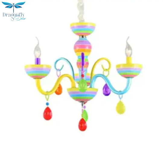 Glass Candle Pendant Light With Crystal Pretty Multi - Colored Chandelier For Kindergarten