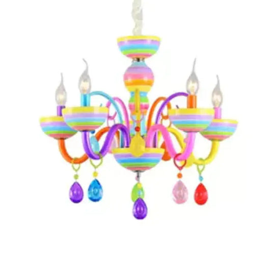 Glass Candle Pendant Light With Crystal Pretty Multi - Colored Chandelier For Kindergarten 8 / Blue