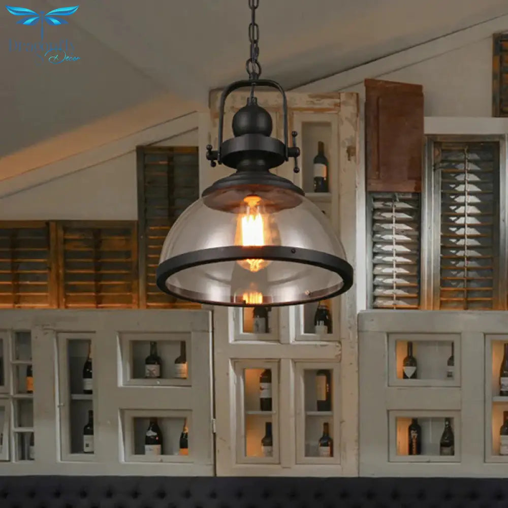 Glass Pot Shaped Suspension Lamp Industrial 1 - Light Bistro Bar Pendant Lighting In Black