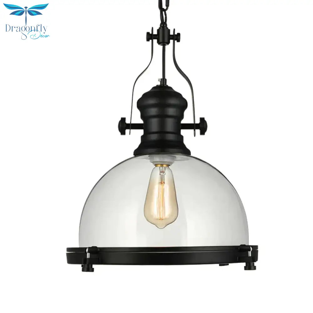 Glass Pot Shaped Suspension Lamp Industrial 1 - Light Bistro Bar Pendant Lighting In Black