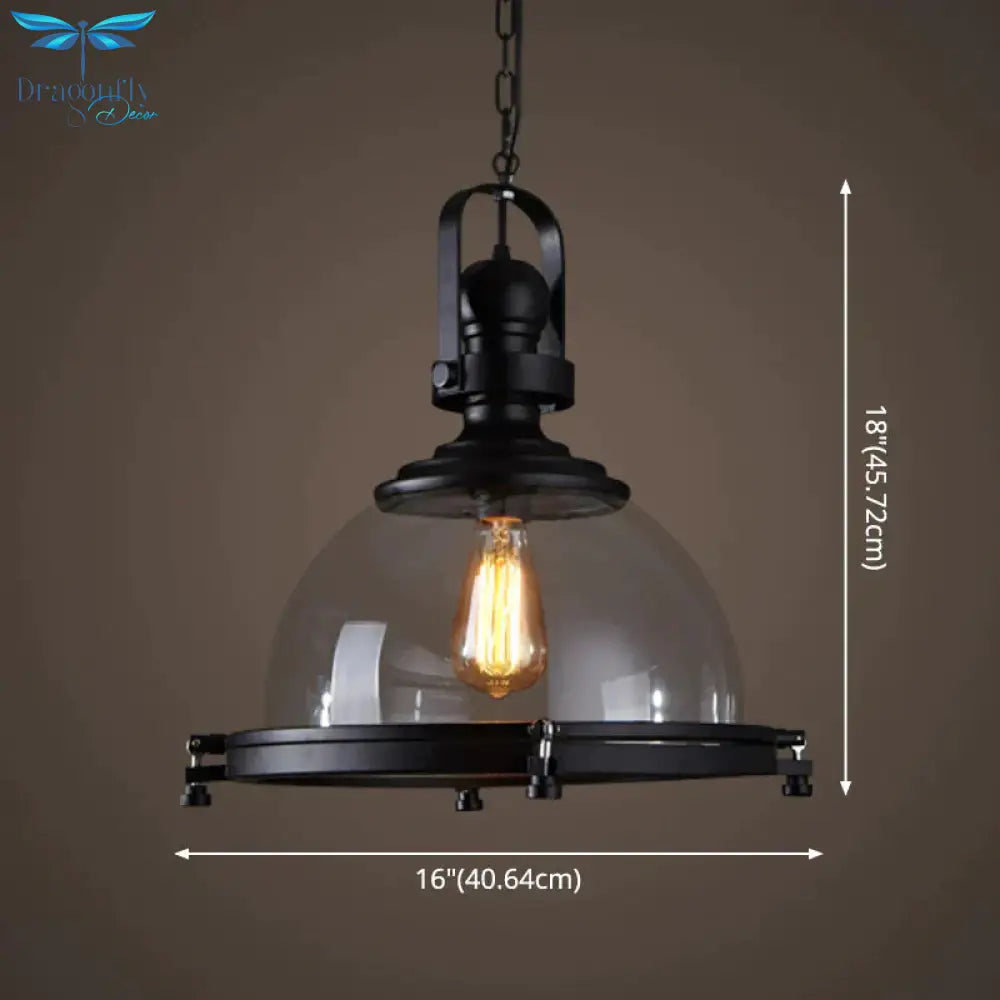 Glass Pot Shaped Suspension Lamp Industrial 1 - Light Bistro Bar Pendant Lighting In Black