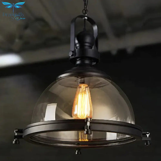 Glass Pot Shaped Suspension Lamp Industrial 1 - Light Bistro Bar Pendant Lighting In Black