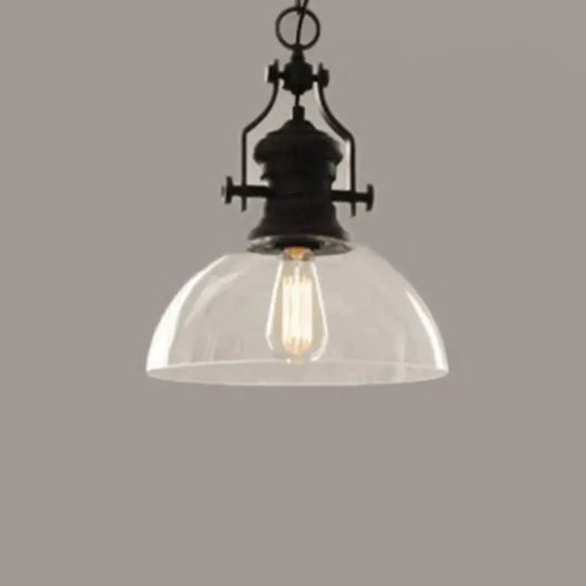 Glass Pot Shaped Suspension Lamp Industrial 1 - Light Bistro Bar Pendant Lighting In Black / Round