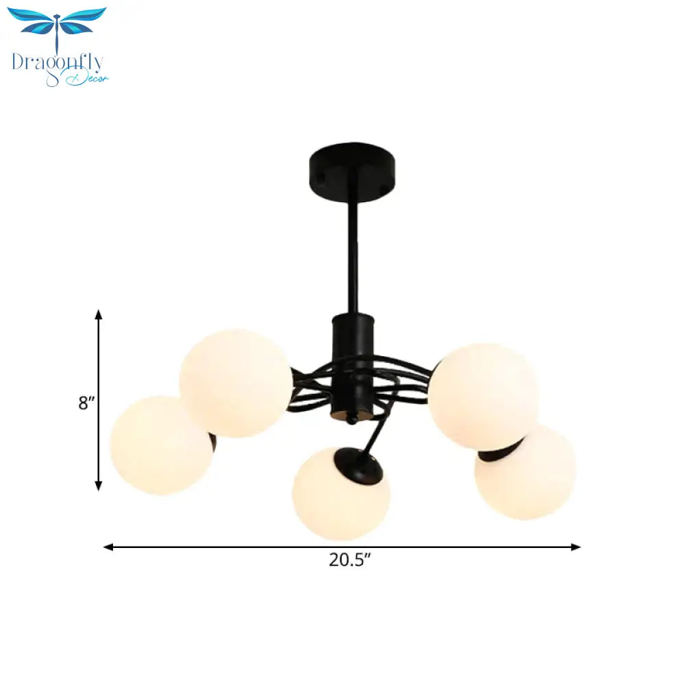 Global Bedroom Chandelier Lighting Fixture Modern White Glass 5 - Bulb Black Pendant Light