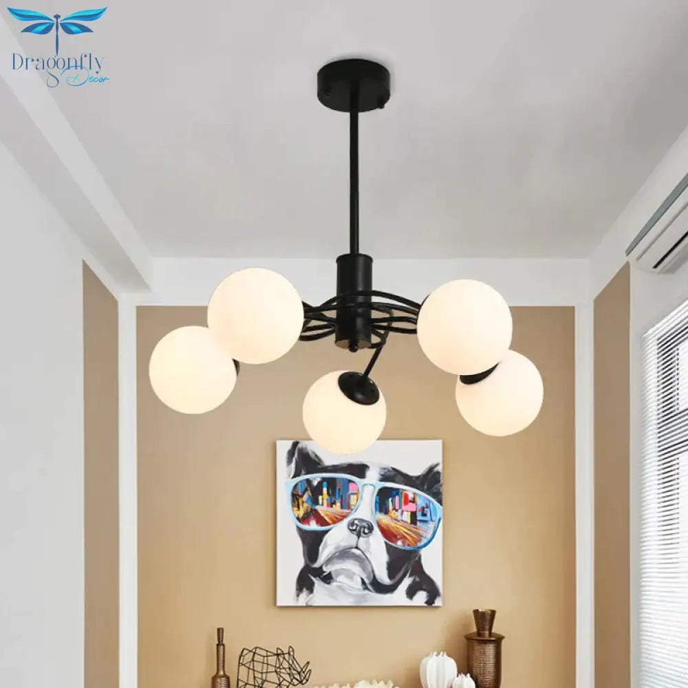Global Bedroom Chandelier Lighting Fixture Modern White Glass 5 - Bulb Black Pendant Light