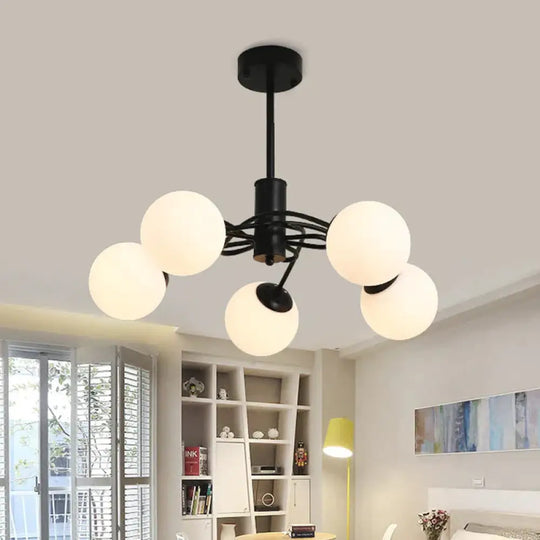 Global Bedroom Chandelier Lighting Fixture Modern White Glass 5 - Bulb Black Pendant Light