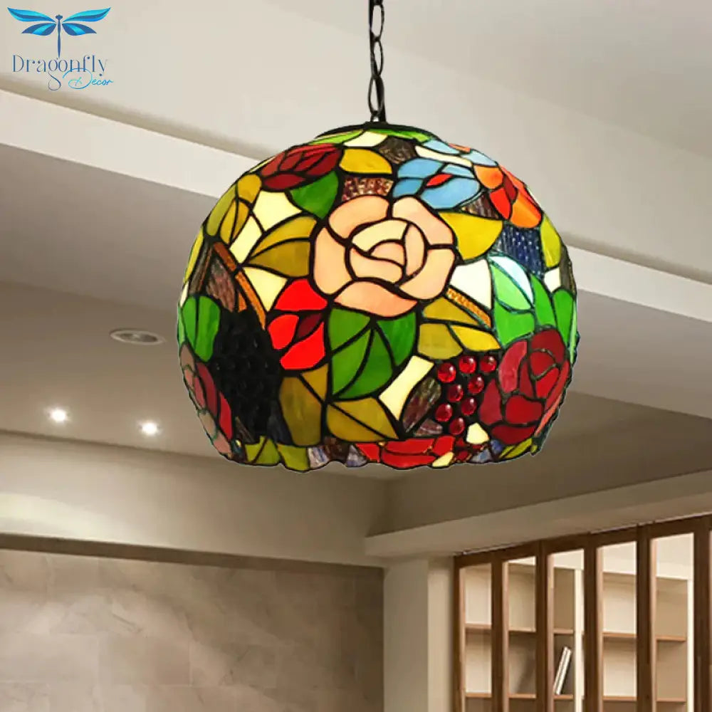 Global Pendant Light Tiffany - Style Stained Glass Antique Bronze 1 Head Ceiling Hanging