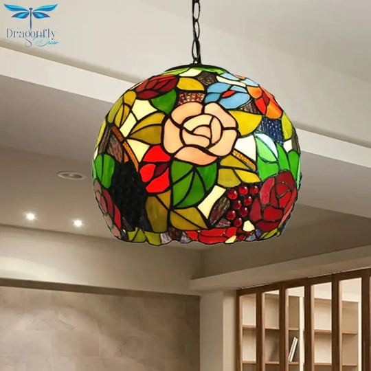 Global Pendant Light Tiffany - Style Stained Glass Antique Bronze 1 Head Ceiling Hanging
