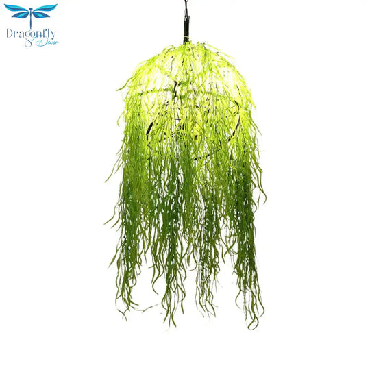 Globe Cage Dining Room Pendant Lamp Loft Metal 5 Heads Green Chandelier Lighting Fixture With