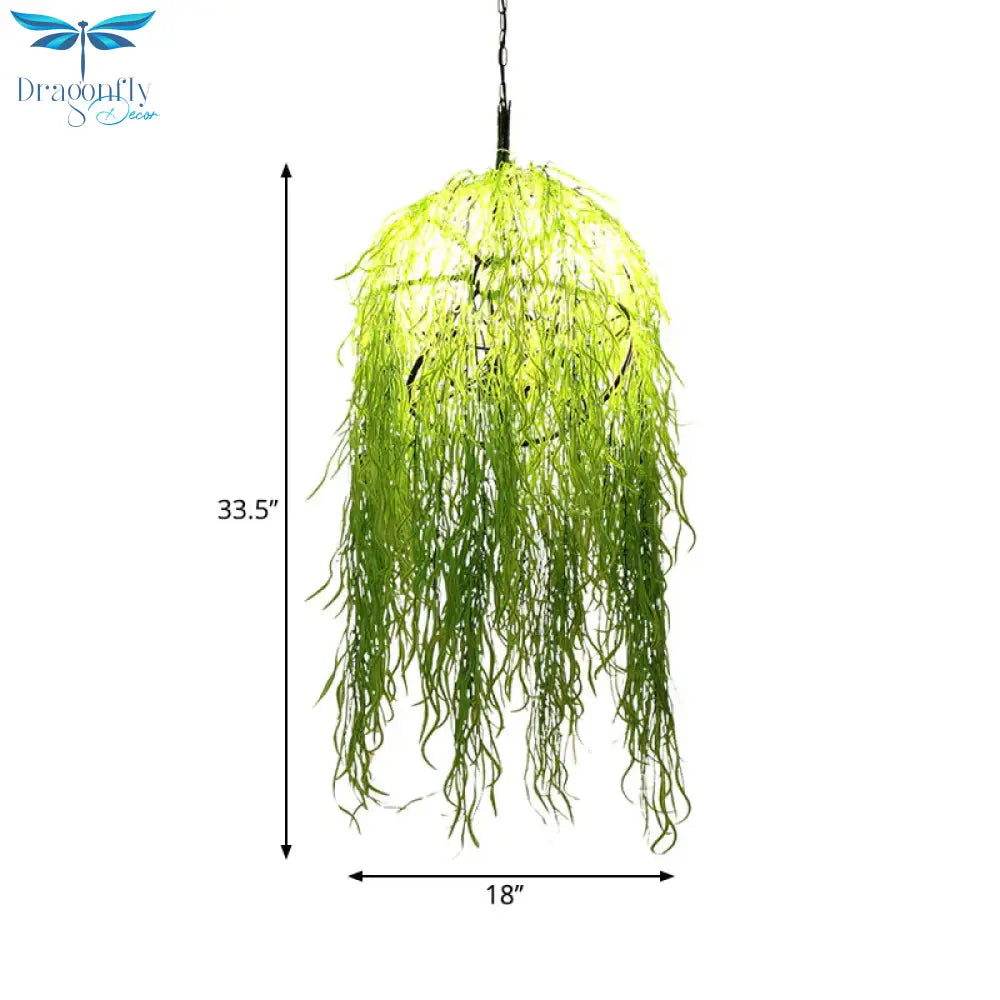 Globe Cage Dining Room Pendant Lamp Loft Metal 5 Heads Green Chandelier Lighting Fixture With