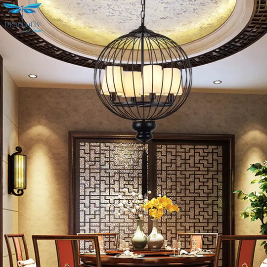 Globe Metal Traditional Stylish 4 Lights Corridor Hanging Lamp In Black