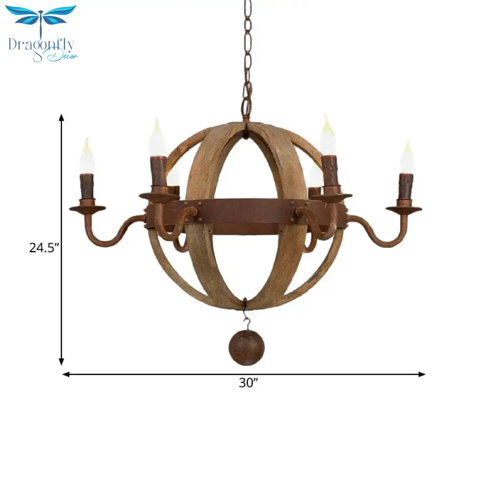 Globe Wooden Ceiling Light Traditional 6/8 - Bulb Dining Room Pendant Chandelier In Brown