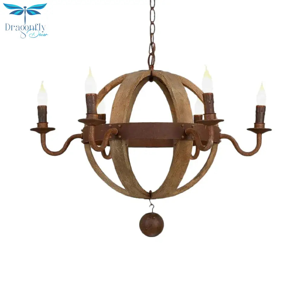 Globe Wooden Ceiling Light Traditional 6/8 - Bulb Dining Room Pendant Chandelier In Brown