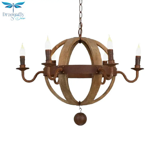 Globe Wooden Ceiling Light Traditional 6/8 - Bulb Dining Room Pendant Chandelier In Brown