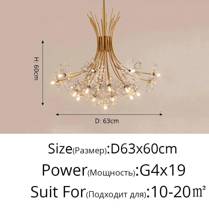 Glory - Led Flowers Chandeliers 19Heads Gold 63Cm / 3 Colors No Remote