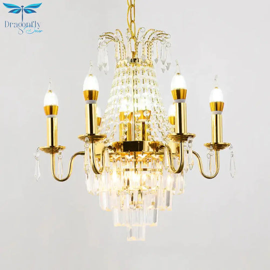 Gold 10 Lights Chandelier Lamp Traditional Metal Candelabra Hanging Light Fixture With Crystal