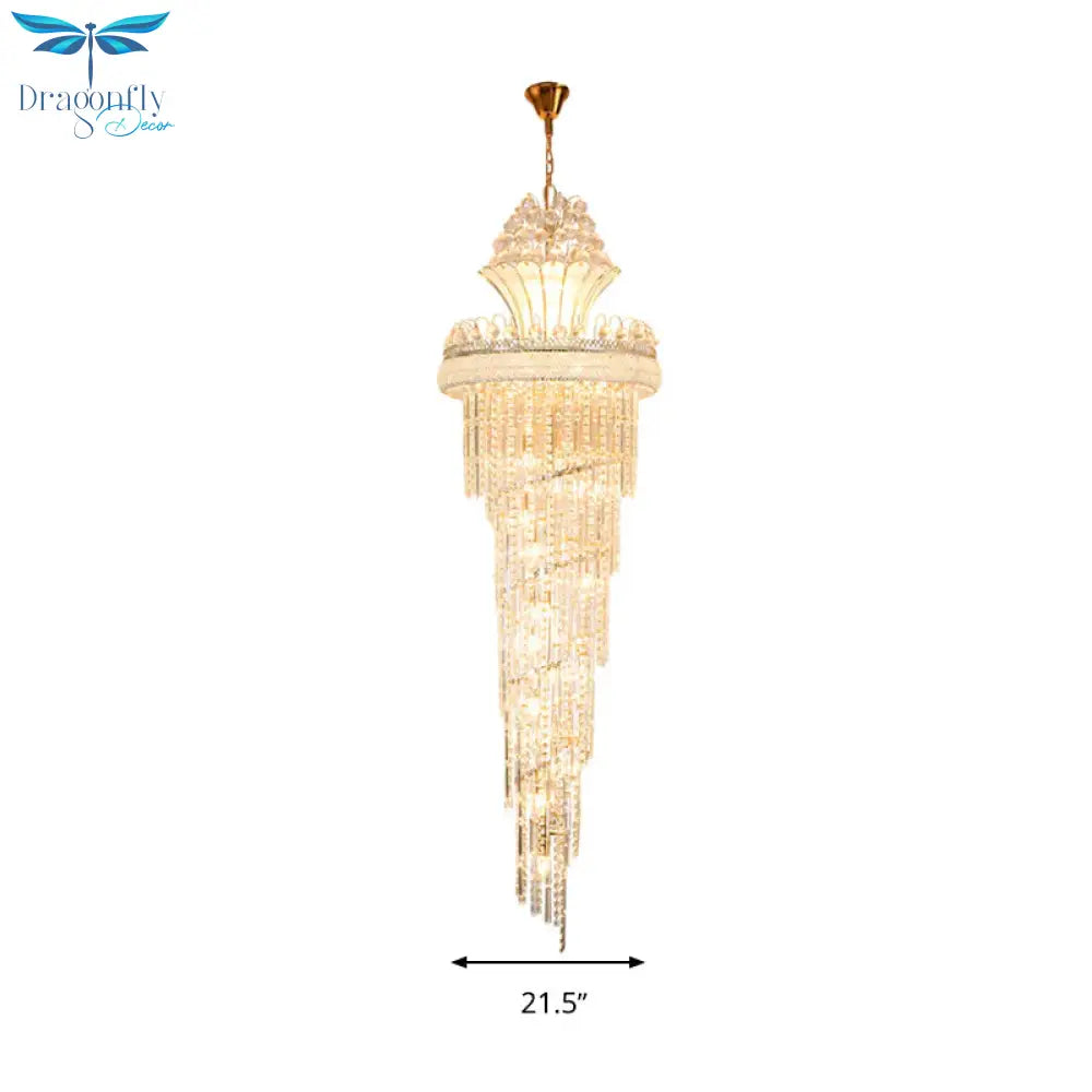 Gold 12 Heads Chandelier Lighting Modern Crystal Beaded Spiral Pendant Light