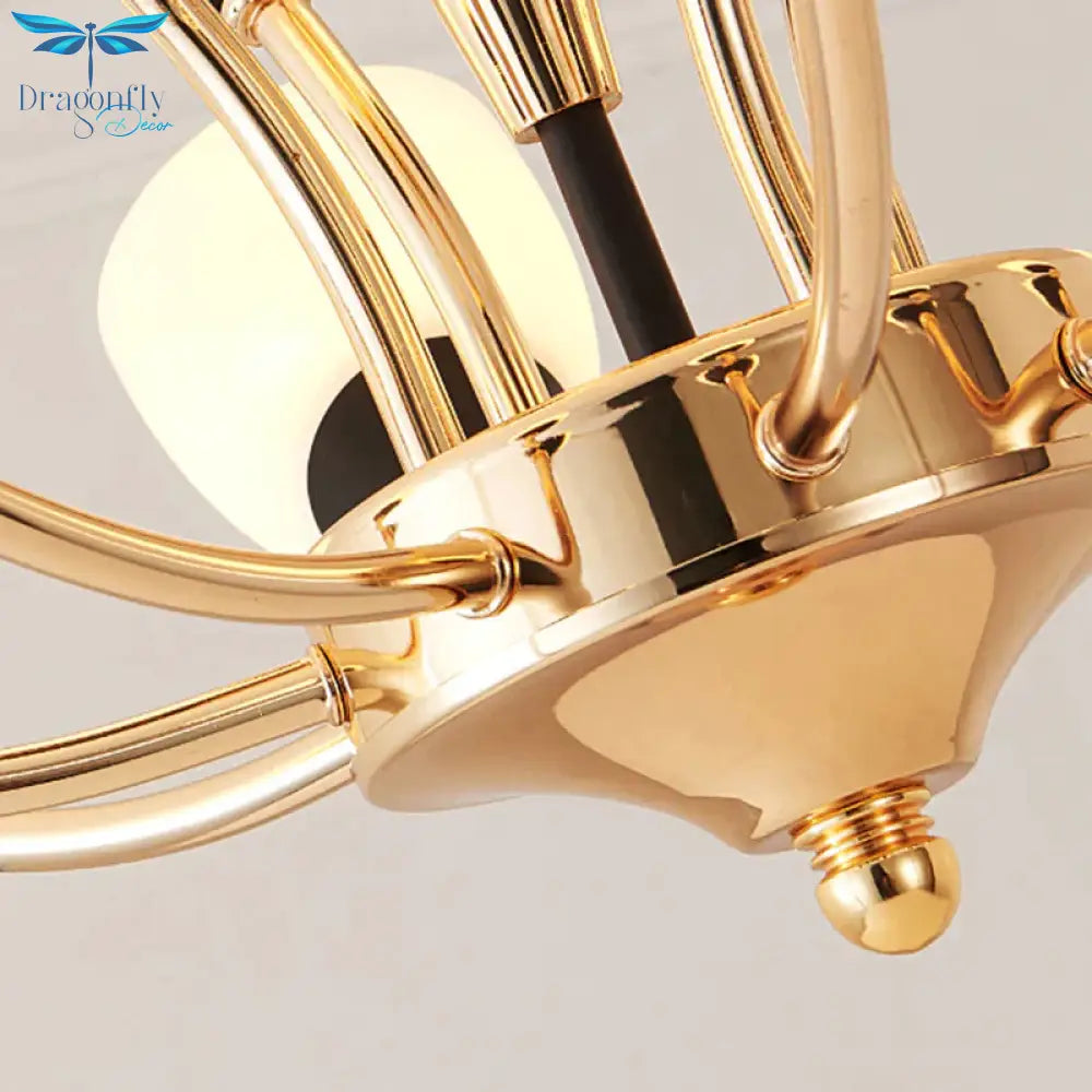 Gold 12 Lights Chandelier Light Fixture Traditional White Glass Oval Shade Pendant Lamp With