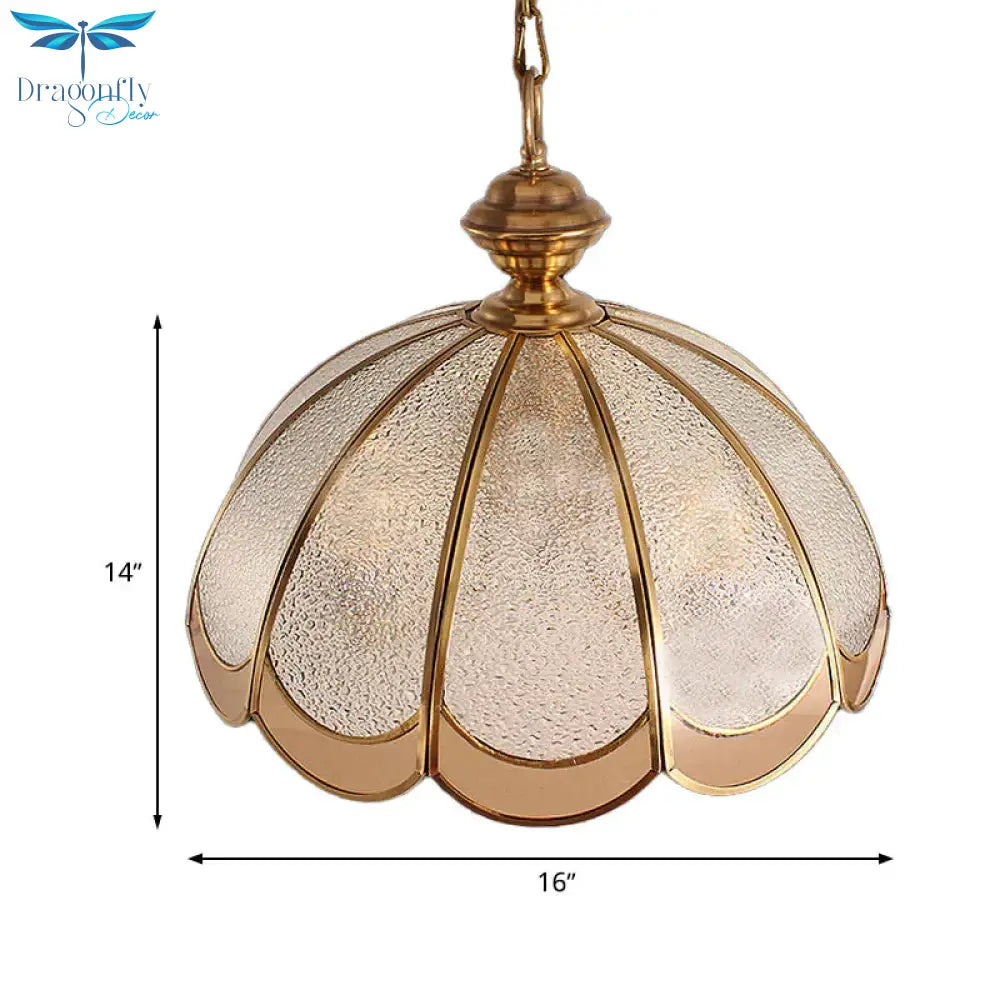 Gold 3 Heads Chandelier Light Colonialism Bubble Glass Scallop Suspended Lighting Fixture For