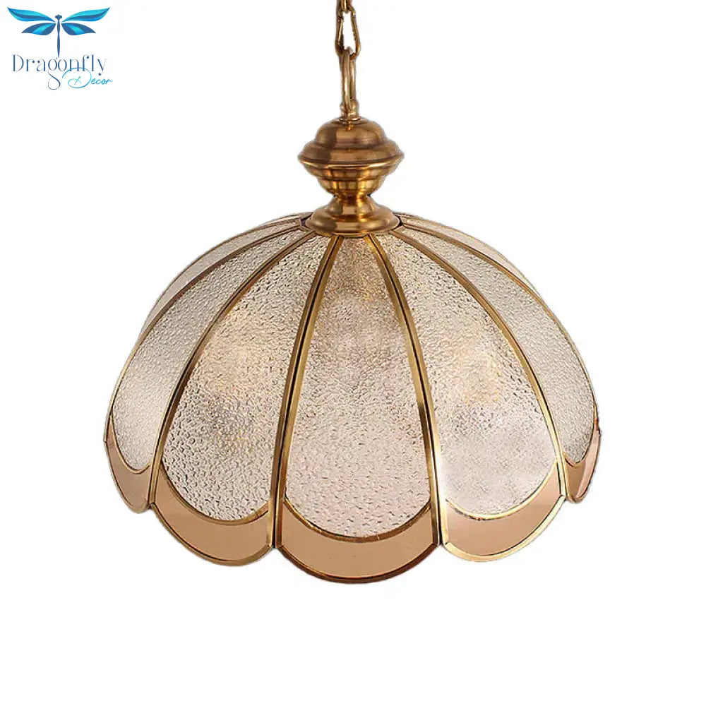 Gold 3 Heads Chandelier Light Colonialism Bubble Glass Scallop Suspended Lighting Fixture For