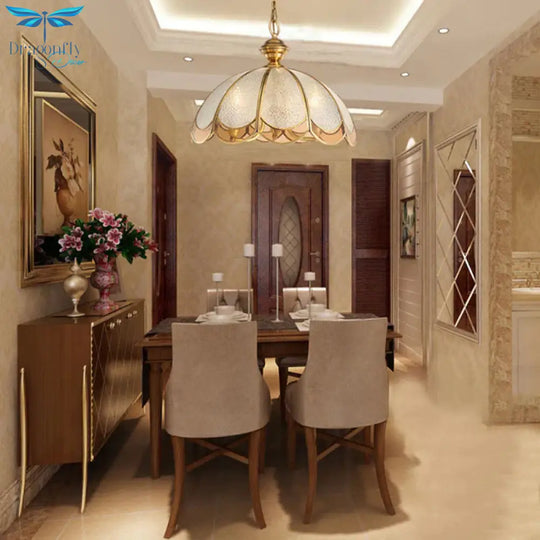 Gold 3 Heads Chandelier Light Colonialism Bubble Glass Scallop Suspended Lighting Fixture For