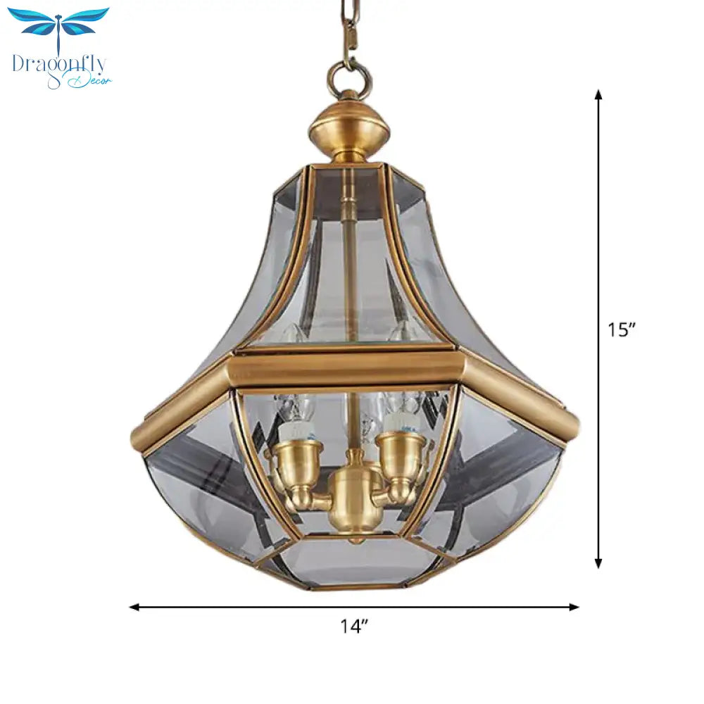 Gold 3 Heads Chandelier Lighting Colonialism Clear Glass Teardrop Pendant Ceiling Light For Foyer