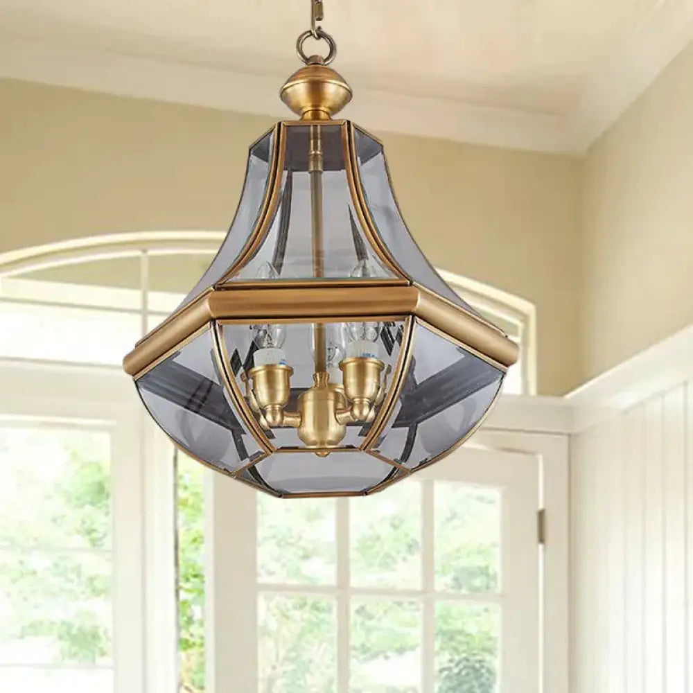 Gold 3 Heads Chandelier Lighting Colonialism Clear Glass Teardrop Pendant Ceiling Light For Foyer