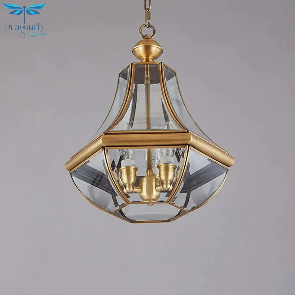 Gold 3 Heads Chandelier Lighting Colonialism Clear Glass Teardrop Pendant Ceiling Light For Foyer