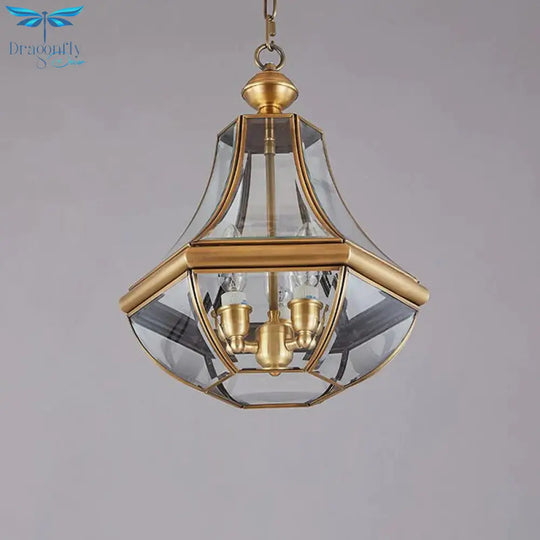 Gold 3 Heads Chandelier Lighting Colonialism Clear Glass Teardrop Pendant Ceiling Light For Foyer