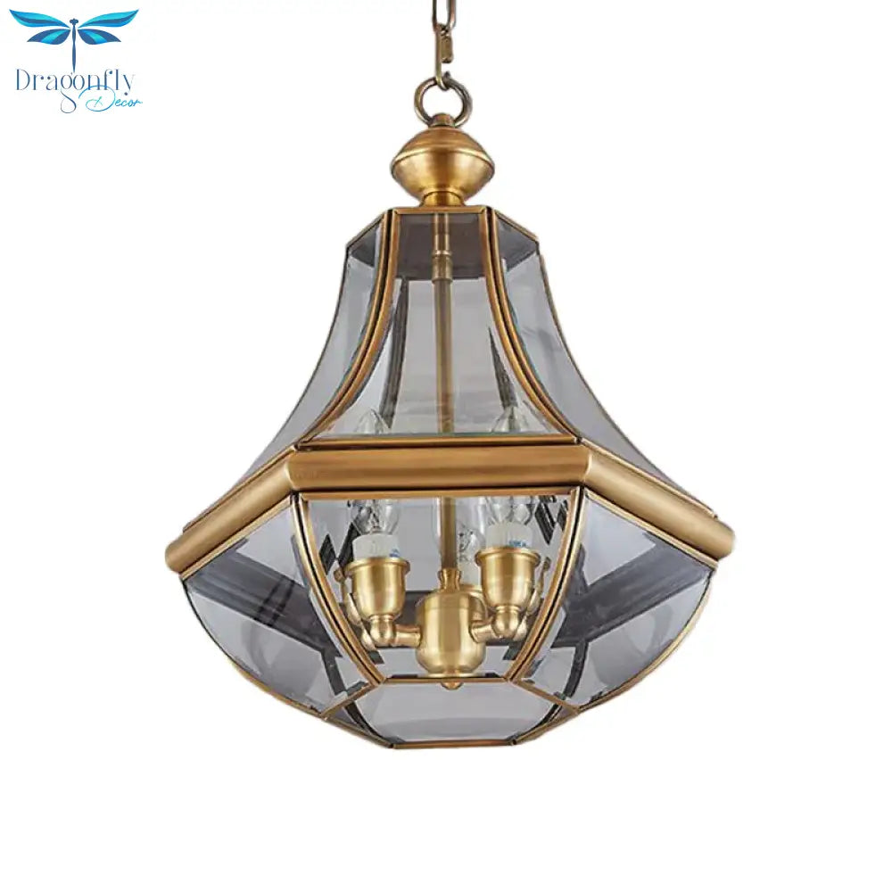 Gold 3 Heads Chandelier Lighting Colonialism Clear Glass Teardrop Pendant Ceiling Light For Foyer