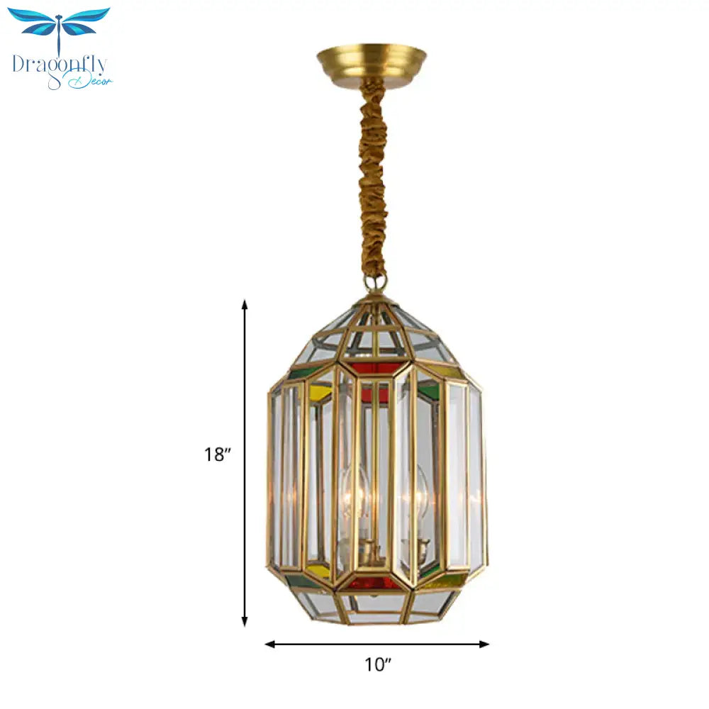 Gold 3 Heads Chandelier Lighting Colonialism Metal Lantern Pendant Ceiling Light With Clear Glass