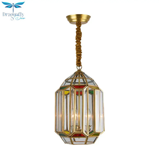 Gold 3 Heads Chandelier Lighting Colonialism Metal Lantern Pendant Ceiling Light With Clear Glass
