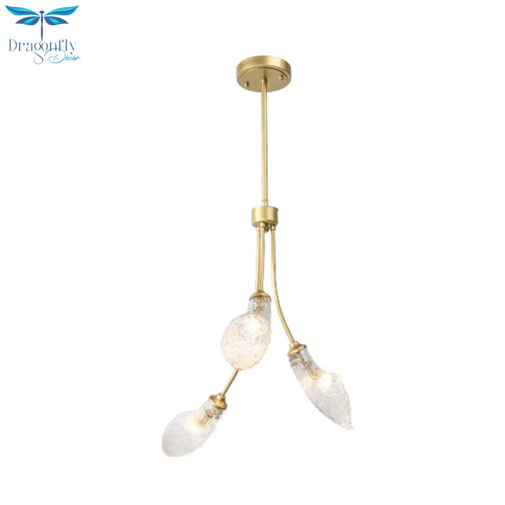 Gold 3 Heads Led Chandelier Lighting Traditionalism Clear Glass Curved Pendant Ceiling Light For