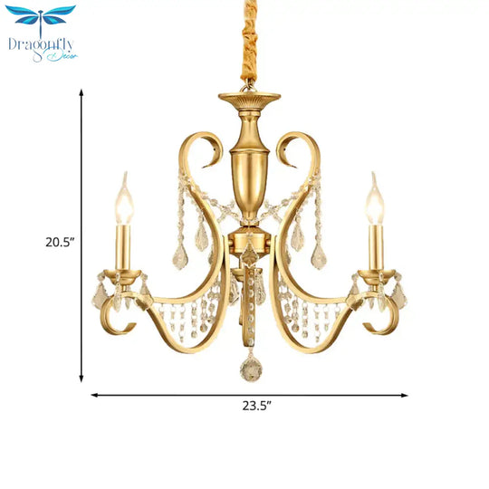 Gold 3 - Light Ceiling Chandelier Countryside Metal Candelabra Pendant Lighting With Crystal Accent