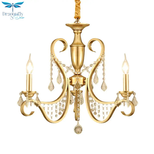 Gold 3 - Light Ceiling Chandelier Countryside Metal Candelabra Pendant Lighting With Crystal Accent